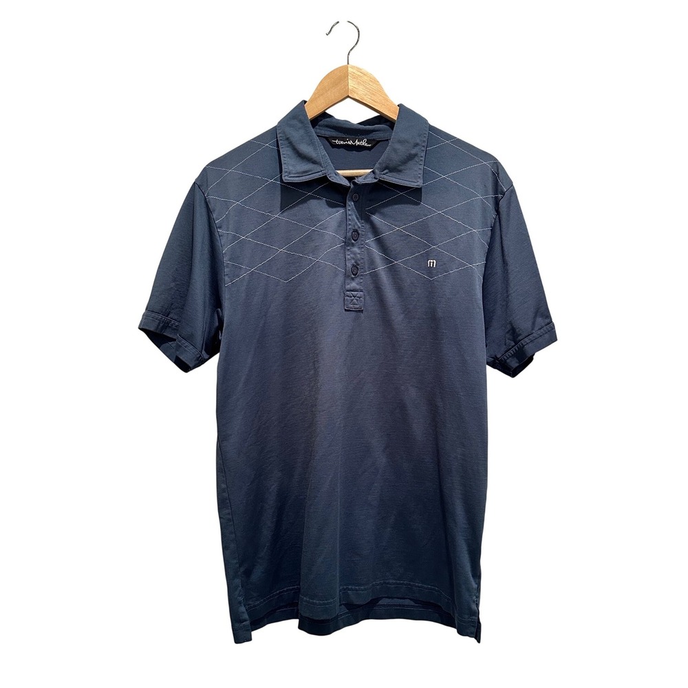 Travis Mathew Blue Pima Cotton Golf Polo Shirt‎ Large Athleisure Outdoor SP Logo